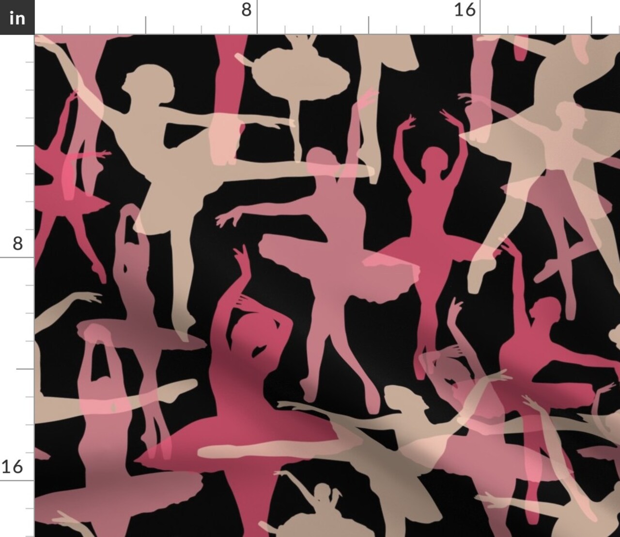 Ballerina Black Background Ballet Dance Dancer Girl Costume Sport Athletic Abstract Nursery Decor Custom Printed Fabric by Spoonflower Various Fabrics by the Yard or Fat Quarter
